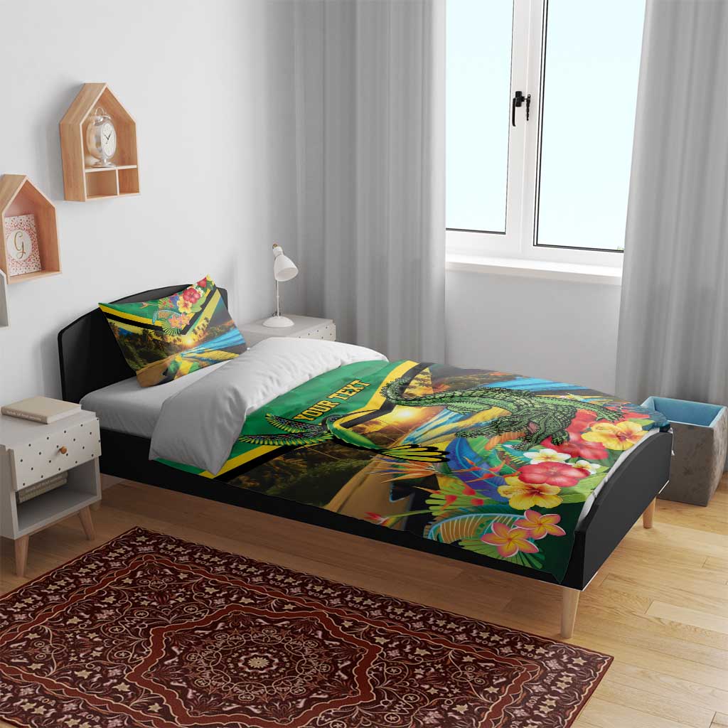 African Jamaica Personalized Bedding Set Hummingbird and Crocodiles Tropical LT9