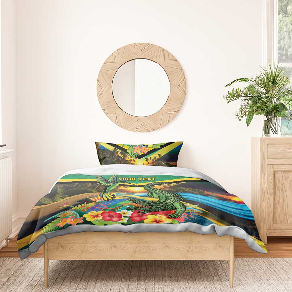 African Jamaica Personalized Bedding Set Hummingbird and Crocodiles Tropical LT9
