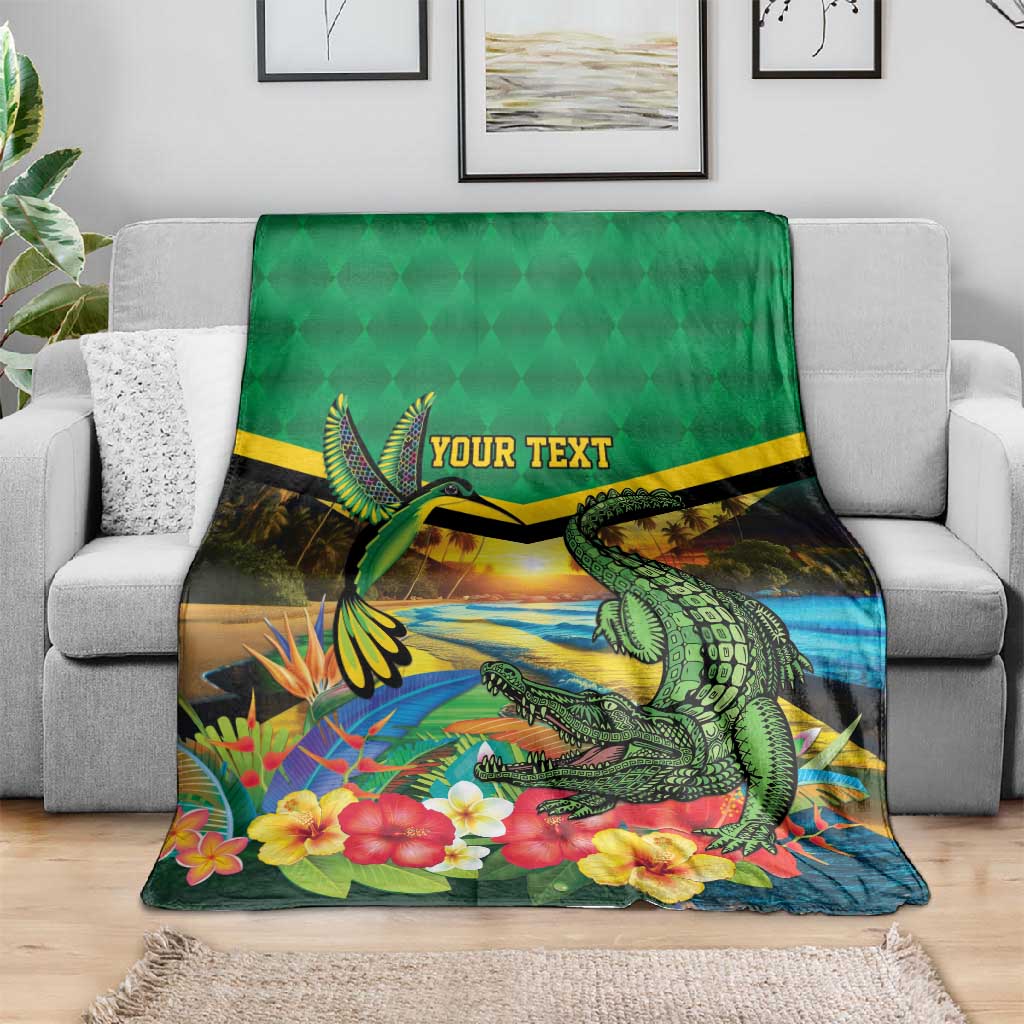 African Jamaica Personalized Blanket Hummingbird and Crocodiles Tropical LT9