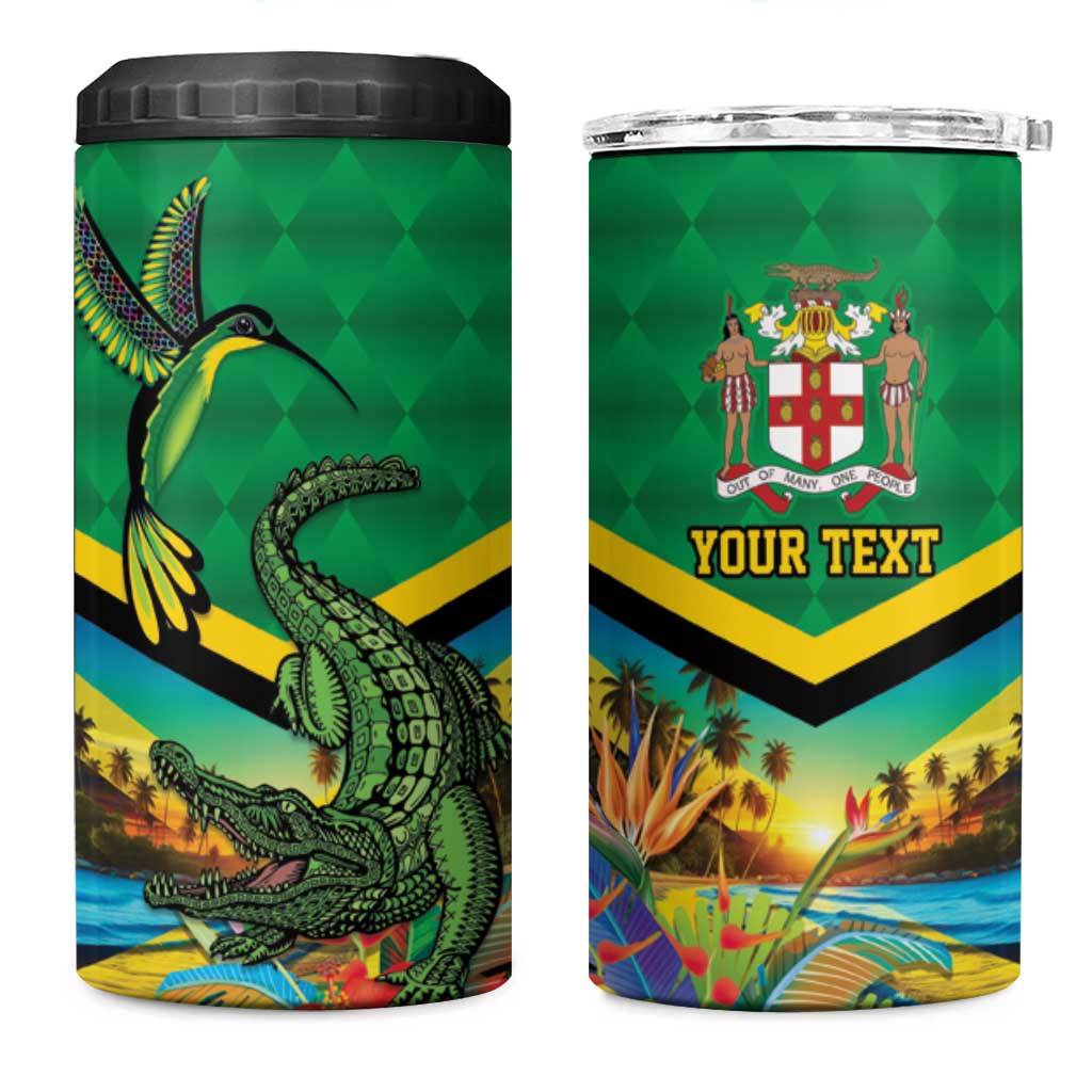 African Jamaica Personalized 4 in 1 Can Cooler Tumbler Hummingbird and Crocodiles Tropical LT9