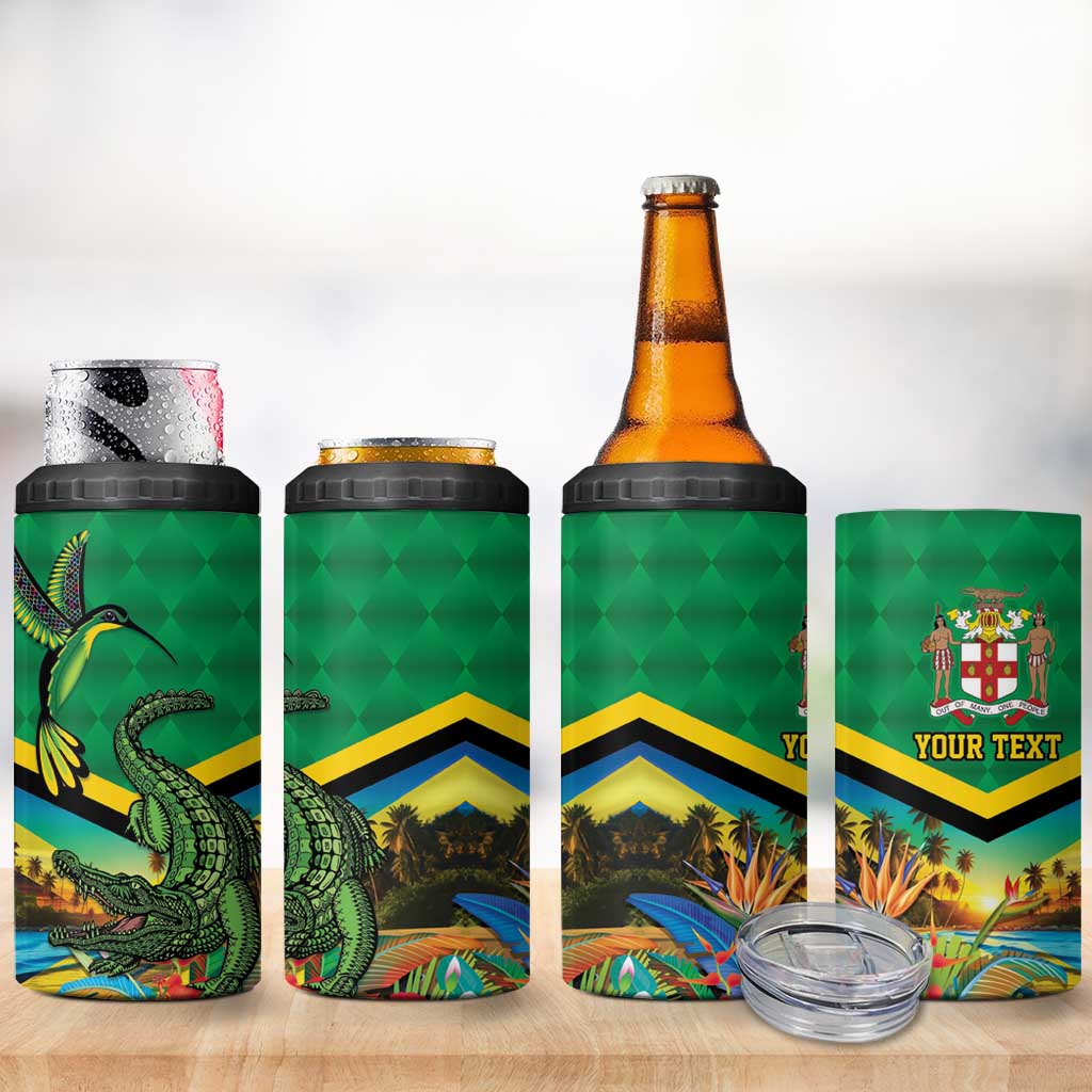 African Jamaica Personalized 4 in 1 Can Cooler Tumbler Hummingbird and Crocodiles Tropical LT9