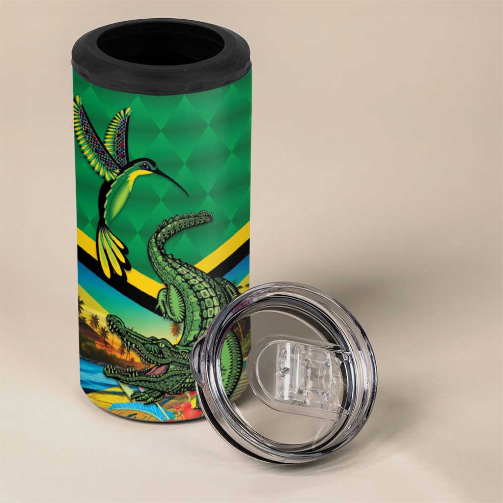 African Jamaica Personalized 4 in 1 Can Cooler Tumbler Hummingbird and Crocodiles Tropical LT9