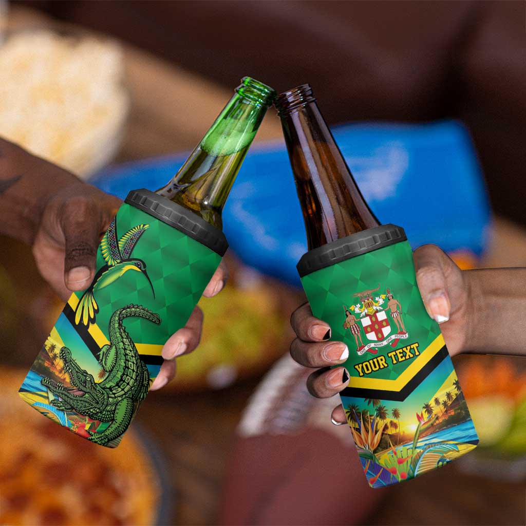 African Jamaica Personalized 4 in 1 Can Cooler Tumbler Hummingbird and Crocodiles Tropical LT9