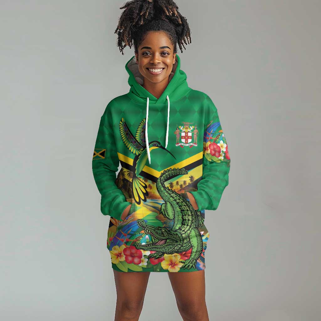 African Jamaica Personalized Hoodie Dress Hummingbird and Crocodiles Tropical LT9