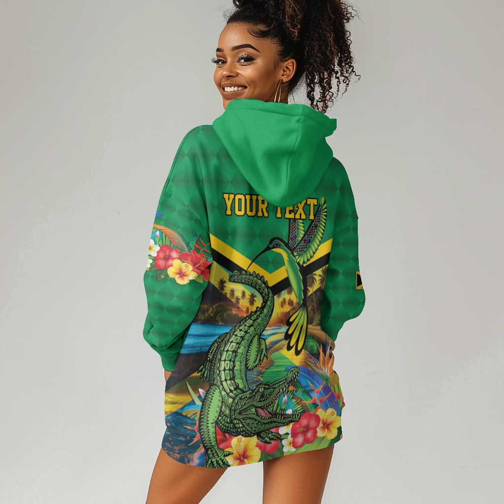 African Jamaica Personalized Hoodie Dress Hummingbird and Crocodiles Tropical LT9