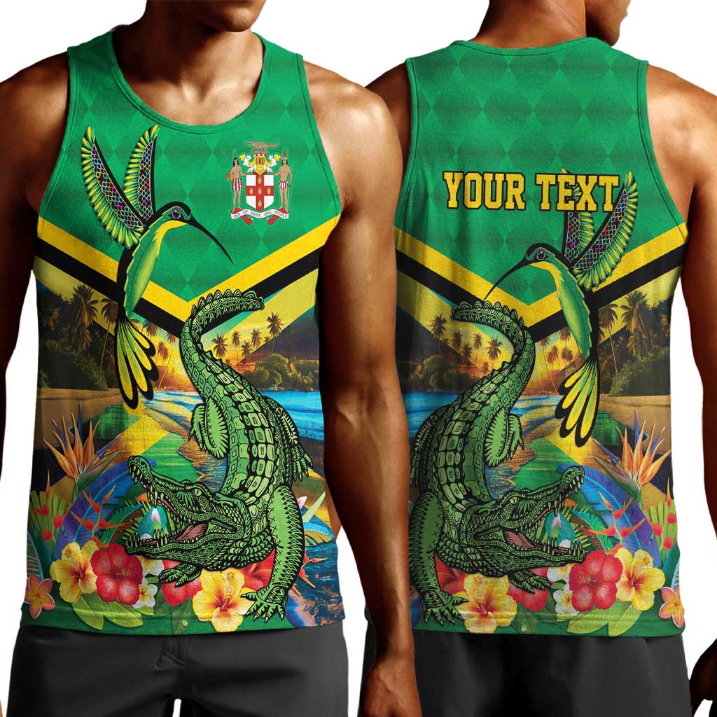 African Jamaica Personalized Men Tank Top Hummingbird and Crocodiles Tropical LT9