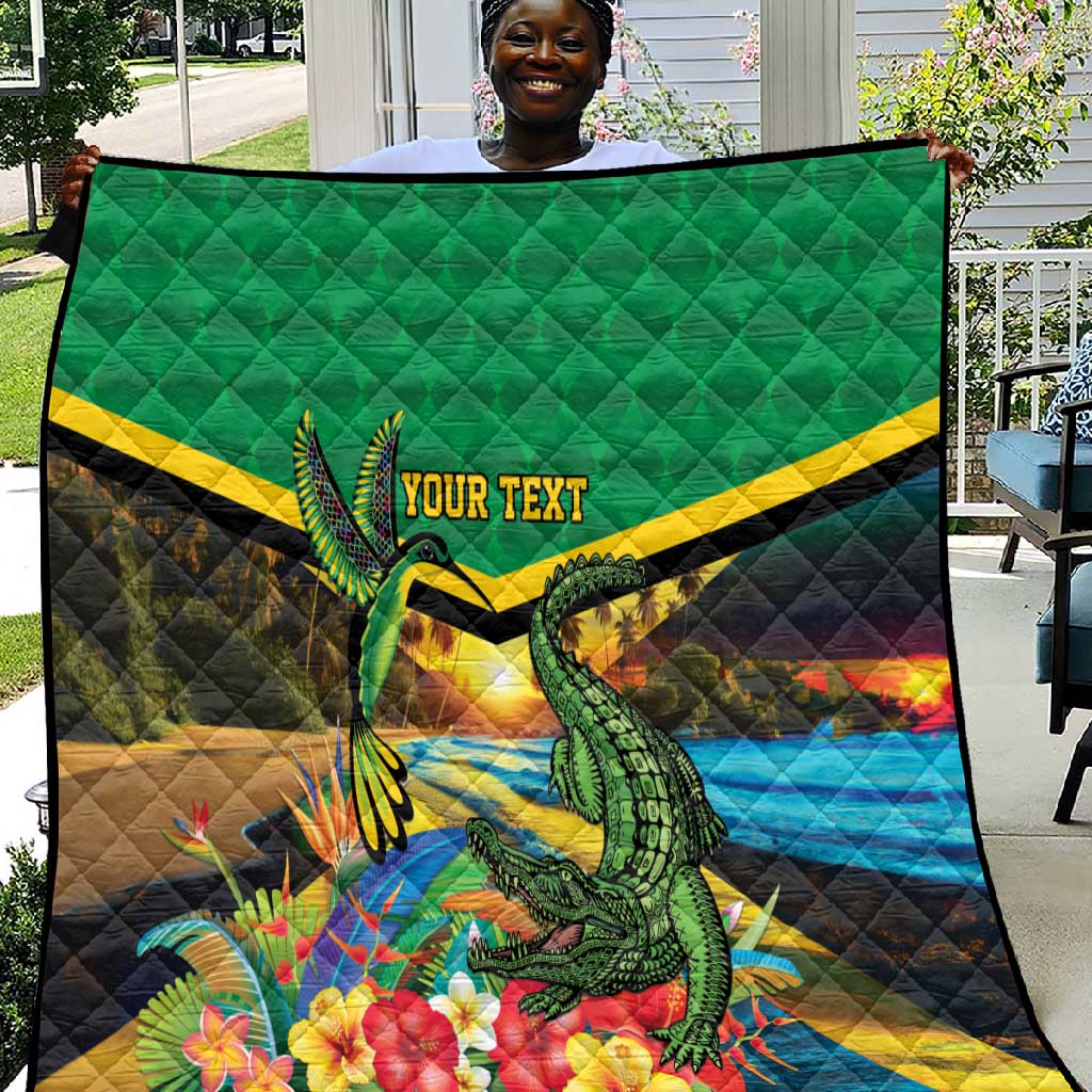 African Jamaica Personalized Quilt Hummingbird and Crocodiles Tropical LT9