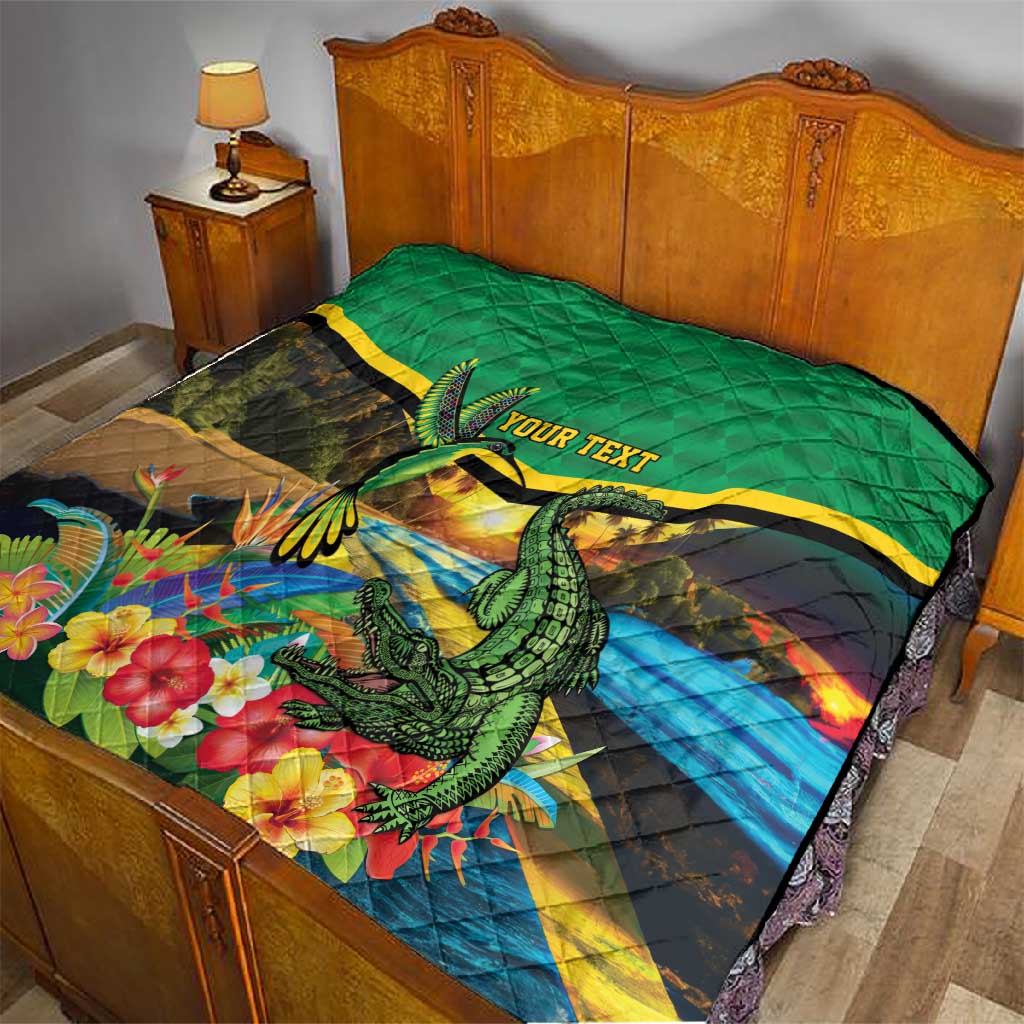 African Jamaica Personalized Quilt Hummingbird and Crocodiles Tropical LT9