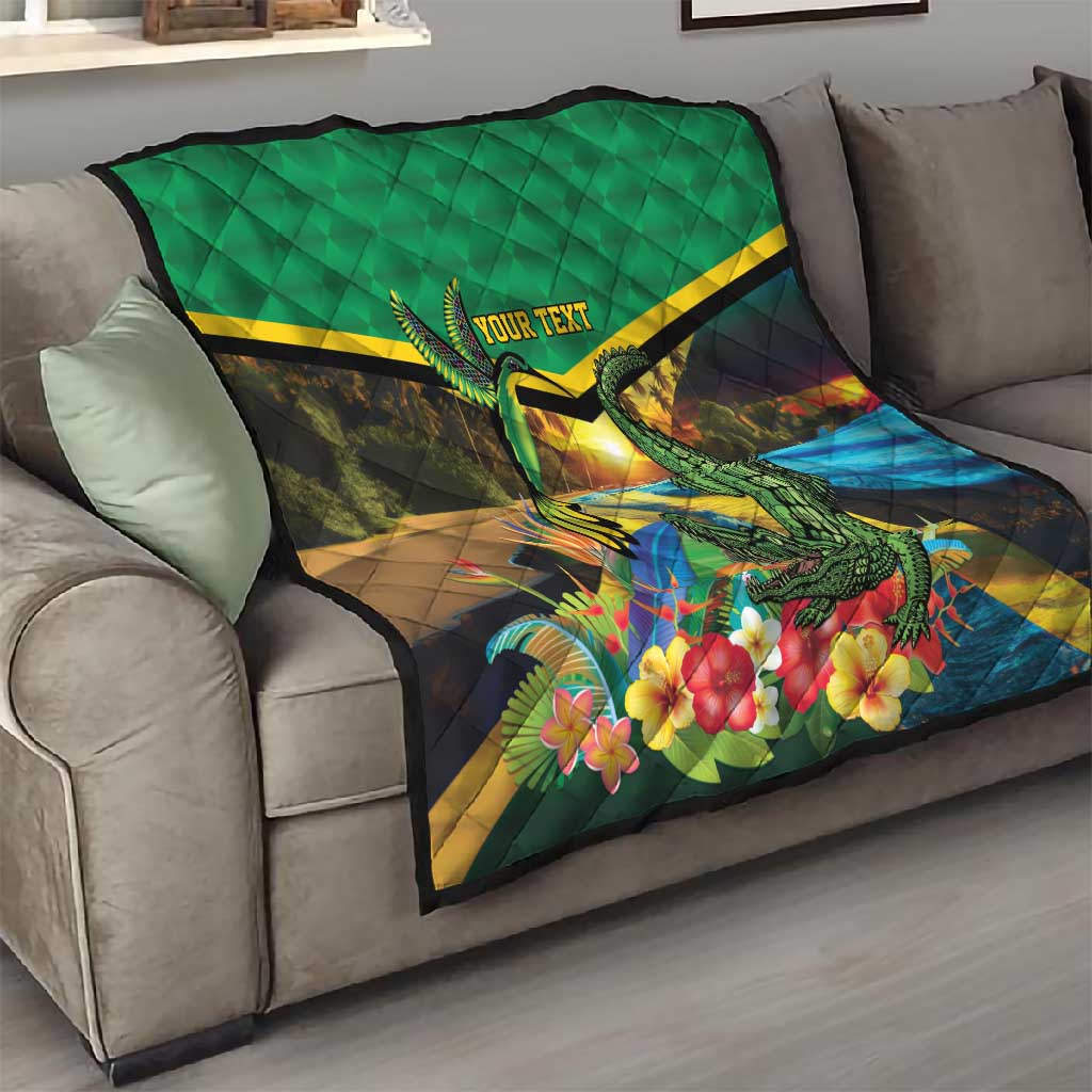 African Jamaica Personalized Quilt Hummingbird and Crocodiles Tropical LT9