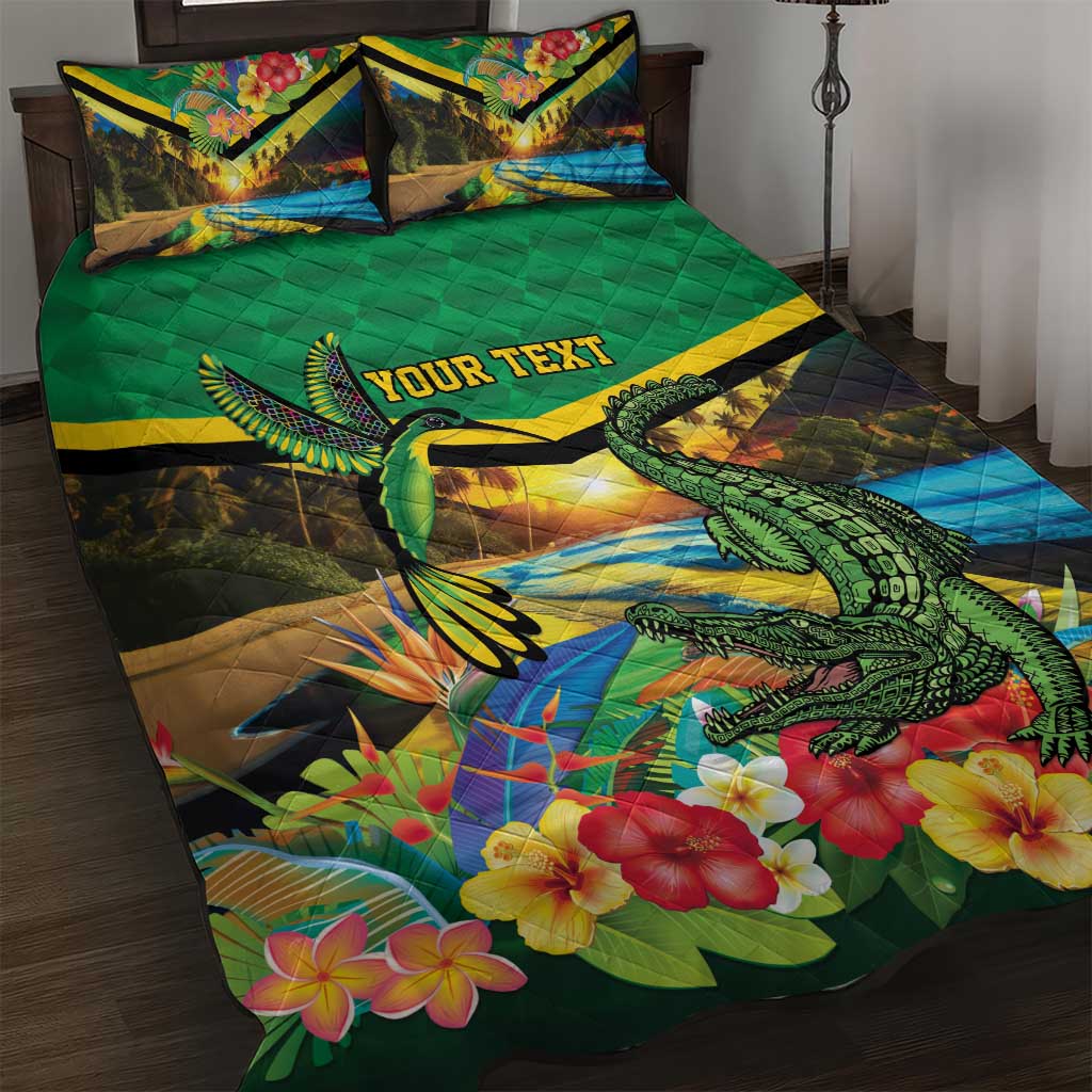 African Jamaica Personalized Quilt Bed Set Hummingbird and Crocodiles Tropical LT9