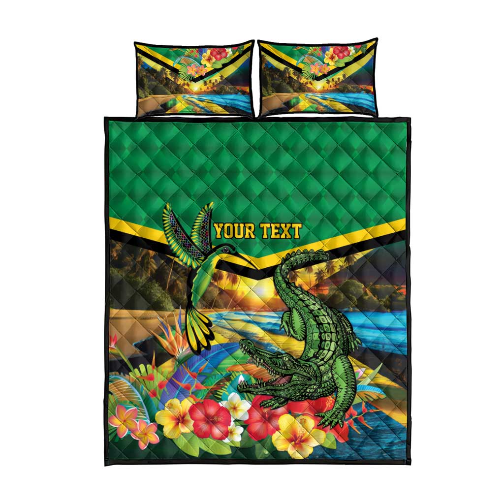 African Jamaica Personalized Quilt Bed Set Hummingbird and Crocodiles Tropical LT9