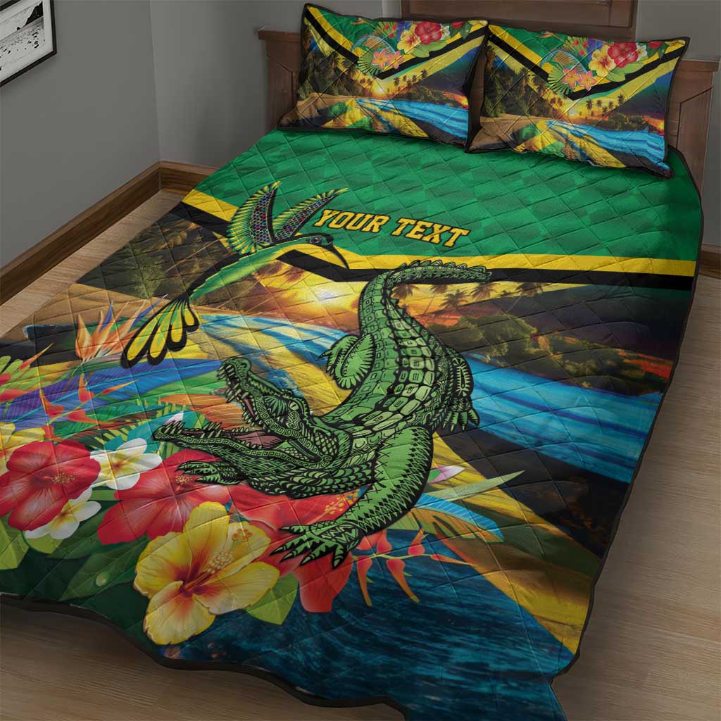 African Jamaica Personalized Quilt Bed Set Hummingbird and Crocodiles Tropical LT9