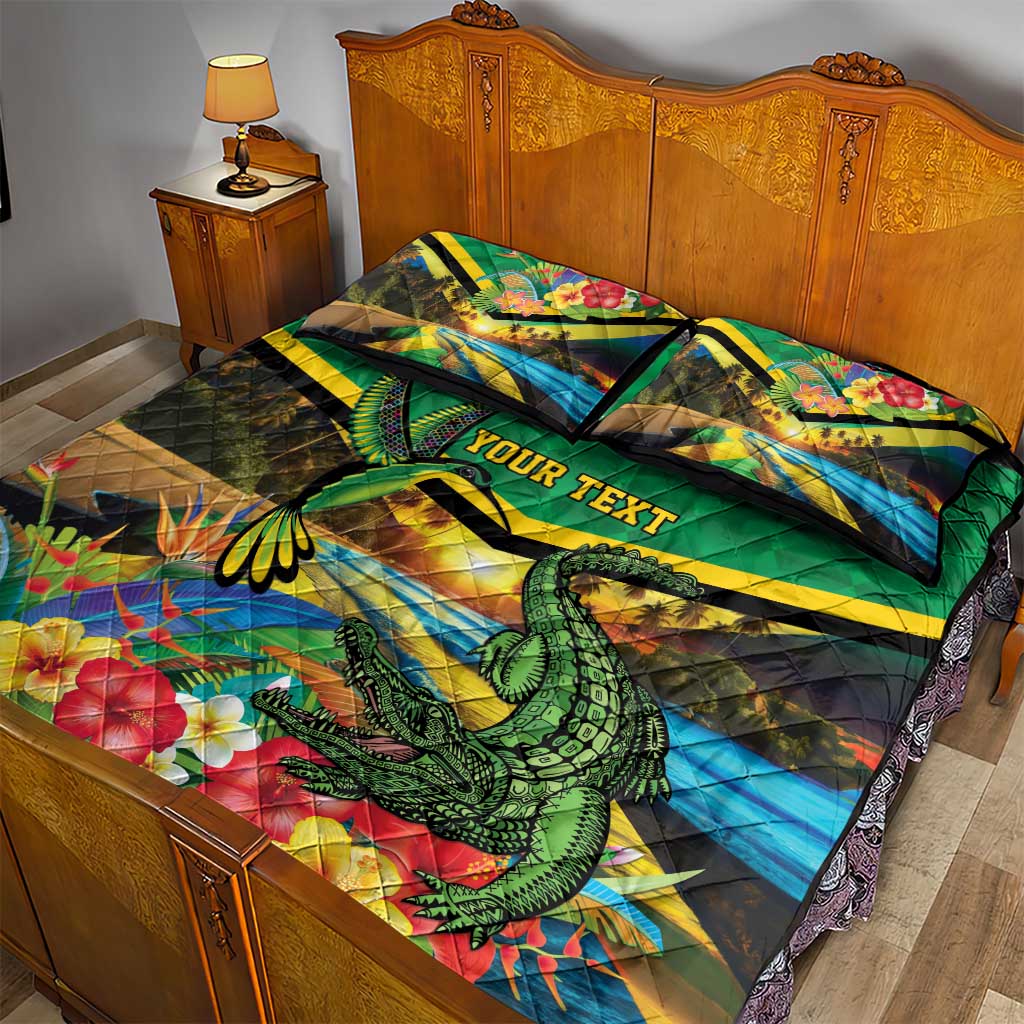 African Jamaica Personalized Quilt Bed Set Hummingbird and Crocodiles Tropical LT9