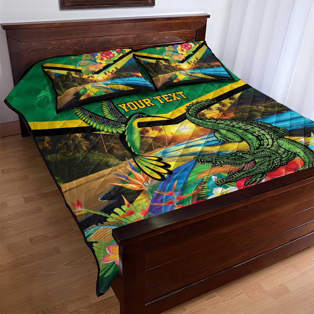 African Jamaica Personalized Quilt Bed Set Hummingbird and Crocodiles Tropical LT9