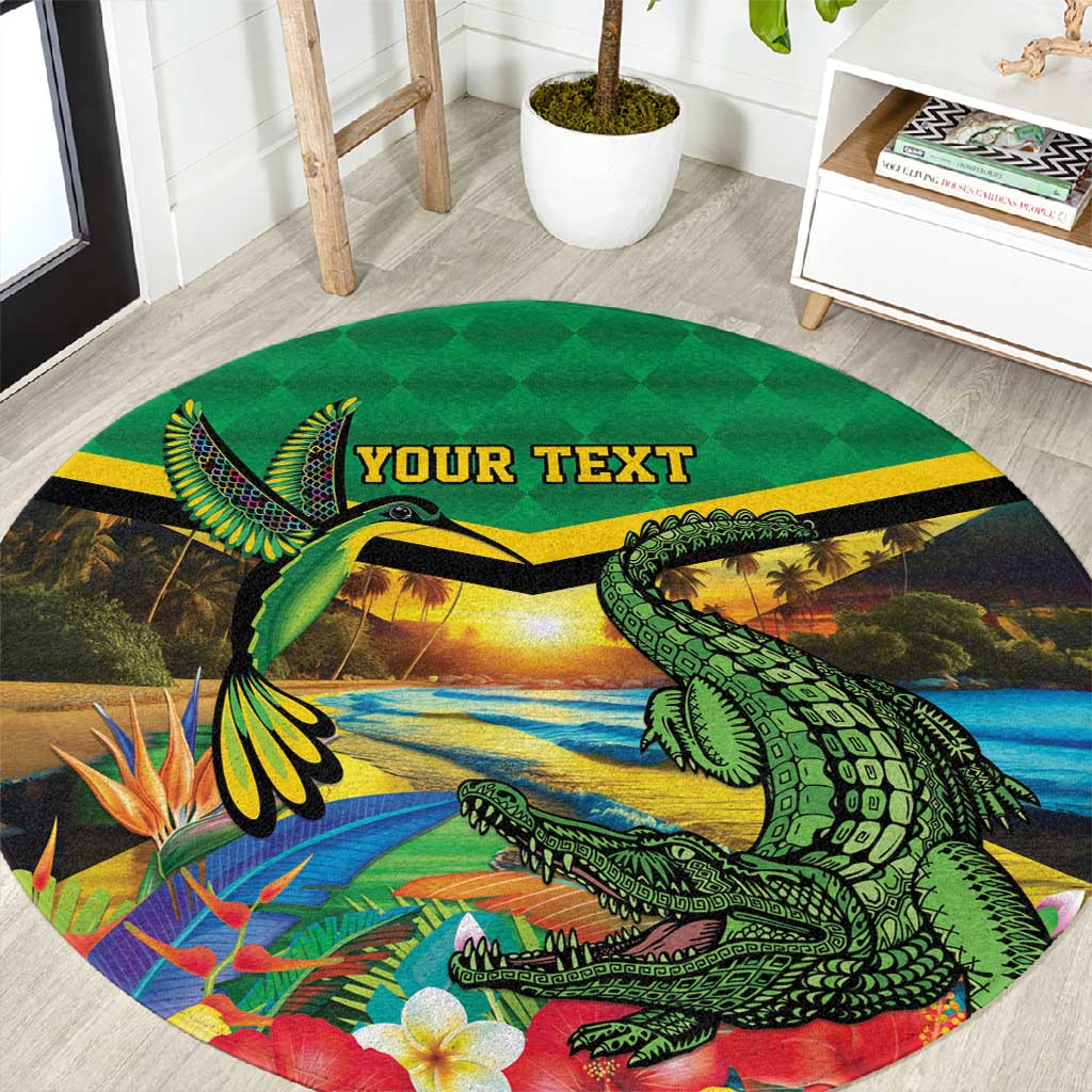 African Jamaica Personalized Round Carpet Hummingbird and Crocodiles Tropical LT9