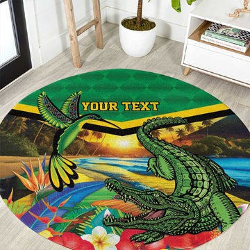 African Jamaica Personalized Round Carpet Hummingbird and Crocodiles Tropical LT9