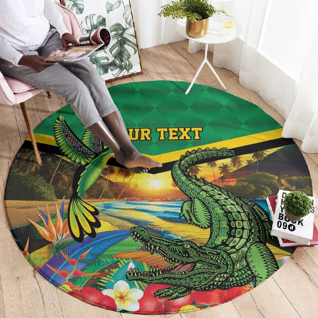 African Jamaica Personalized Round Carpet Hummingbird and Crocodiles Tropical LT9