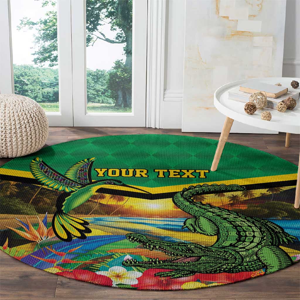 African Jamaica Personalized Round Carpet Hummingbird and Crocodiles Tropical LT9