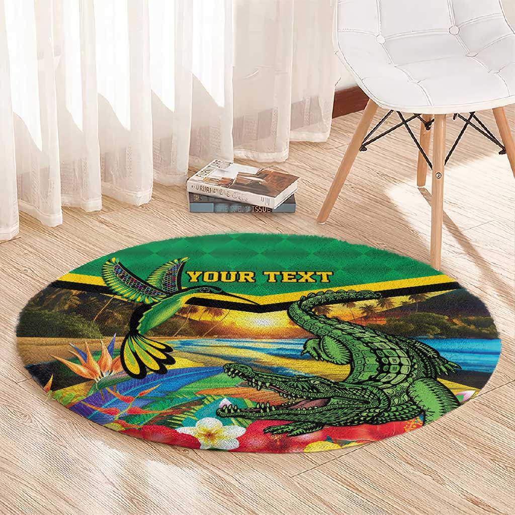 African Jamaica Personalized Round Carpet Hummingbird and Crocodiles Tropical LT9