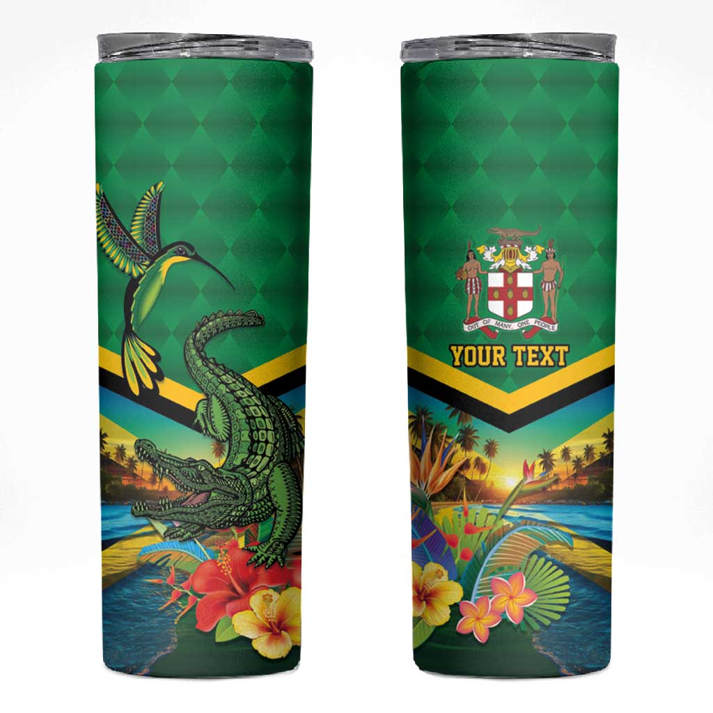 African Jamaica Personalized Skinny Tumbler Hummingbird and Crocodiles Tropical LT9