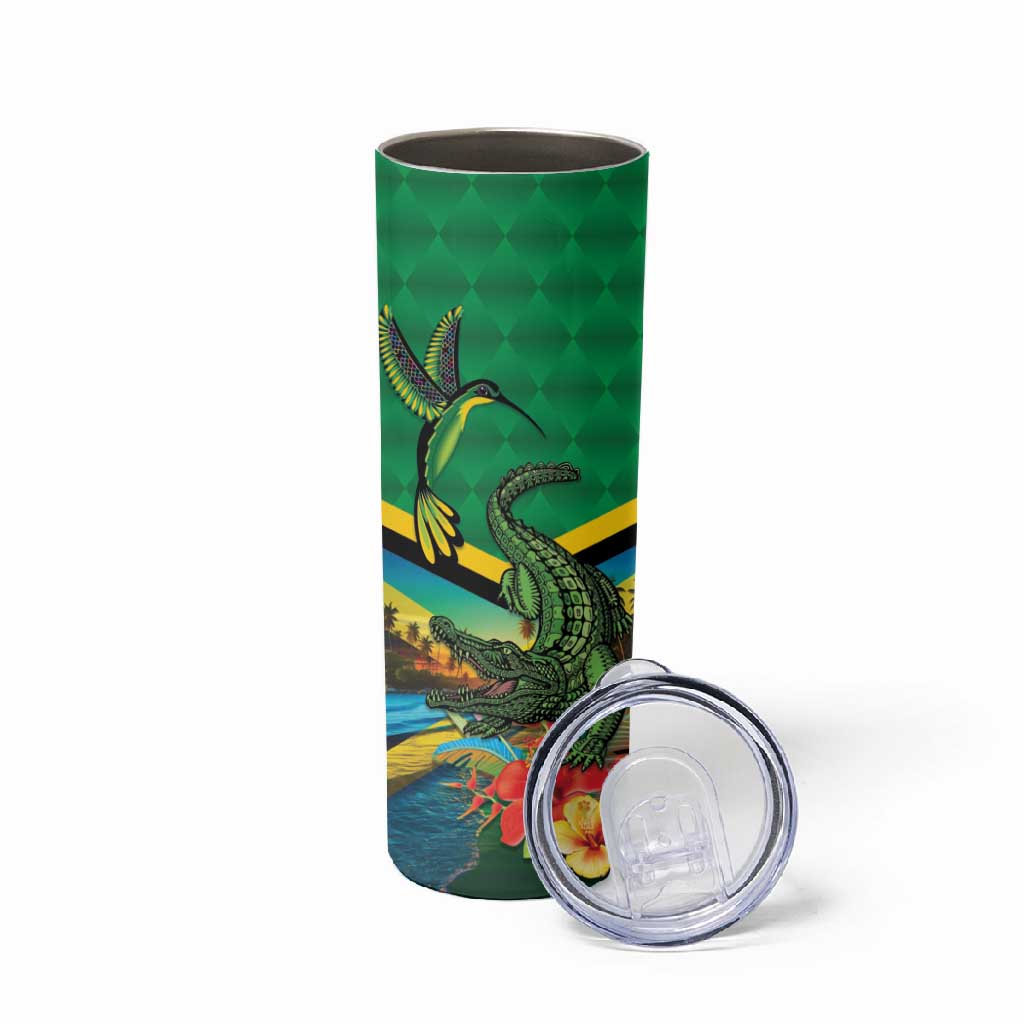 African Jamaica Personalized Skinny Tumbler Hummingbird and Crocodiles Tropical LT9