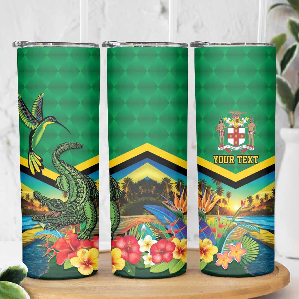 African Jamaica Personalized Skinny Tumbler Hummingbird and Crocodiles Tropical LT9
