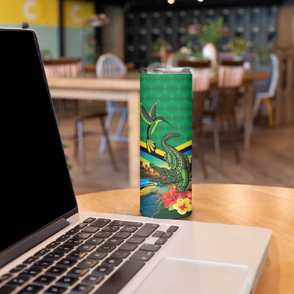 African Jamaica Personalized Skinny Tumbler Hummingbird and Crocodiles Tropical LT9