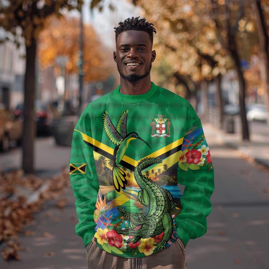 African Jamaica Personalized Sweatshirt Hummingbird and Crocodiles Tropical LT9