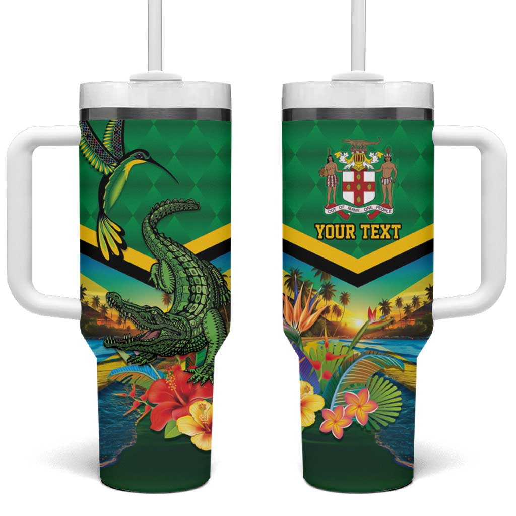 African Jamaica Personalized Tumbler With Handle Hummingbird and Crocodiles Tropical LT9