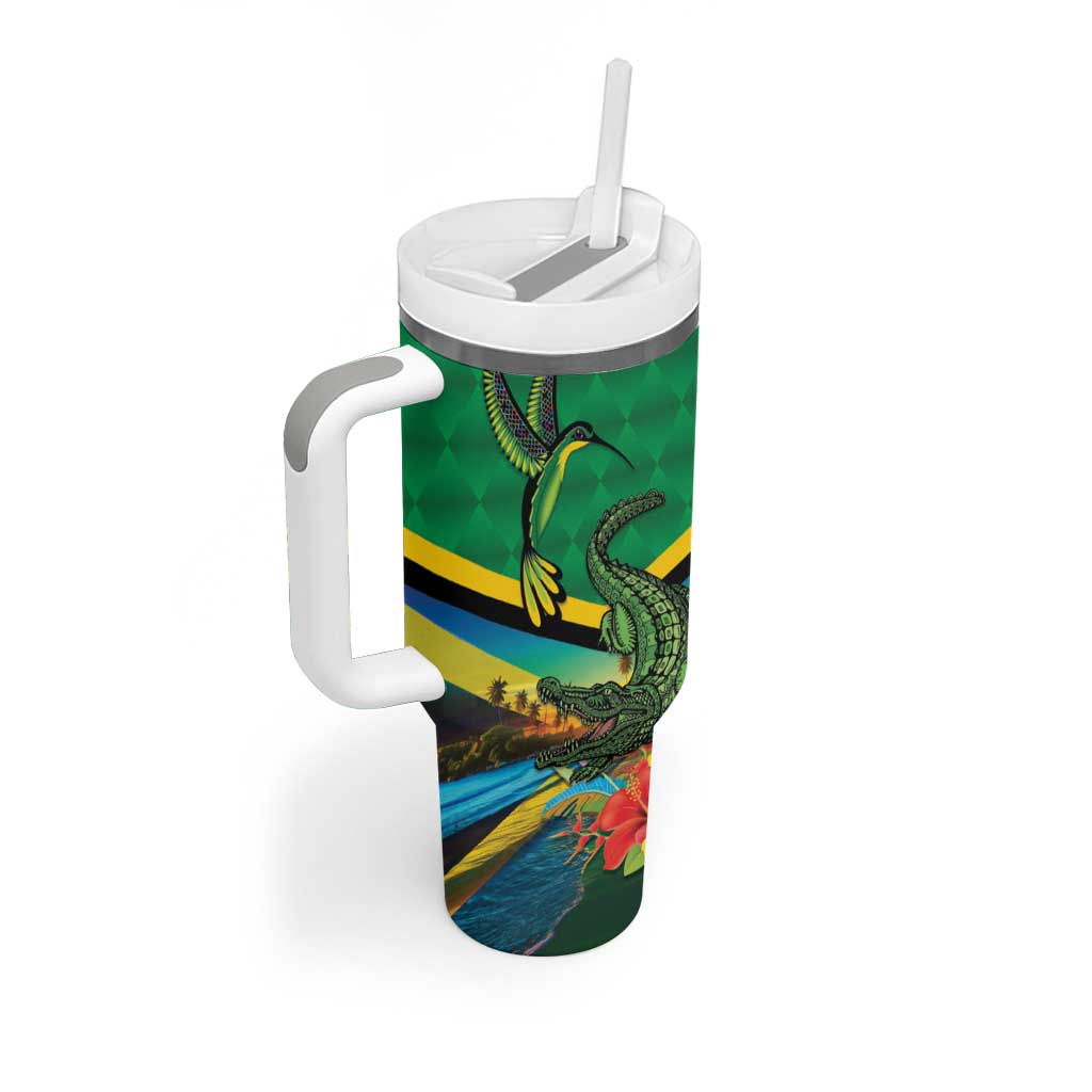 African Jamaica Personalized Tumbler With Handle Hummingbird and Crocodiles Tropical LT9