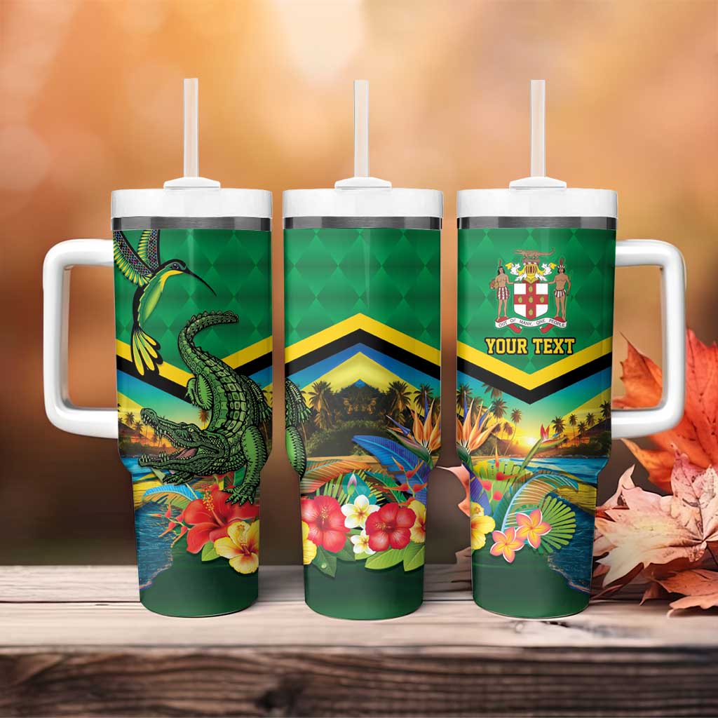 African Jamaica Personalized Tumbler With Handle Hummingbird and Crocodiles Tropical LT9