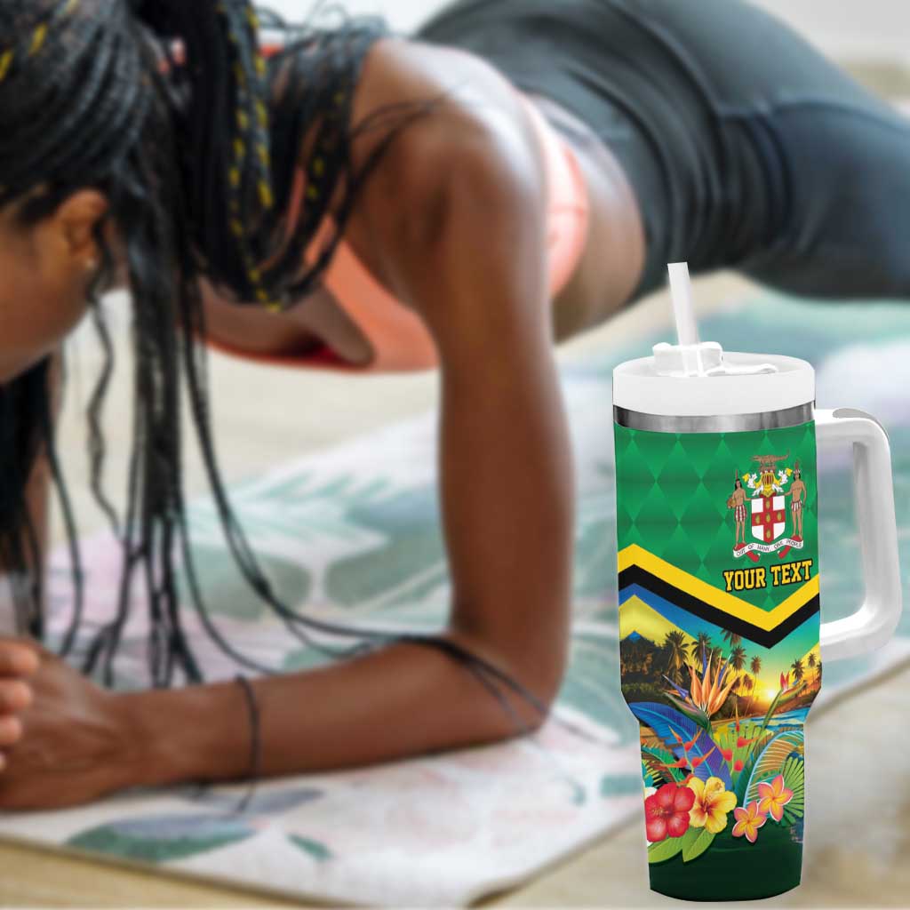African Jamaica Personalized Tumbler With Handle Hummingbird and Crocodiles Tropical LT9