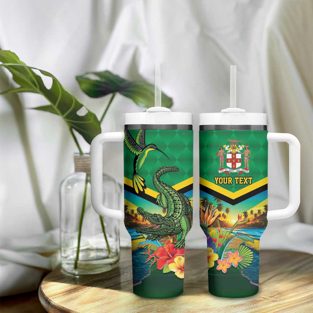African Jamaica Personalized Tumbler With Handle Hummingbird and Crocodiles Tropical LT9