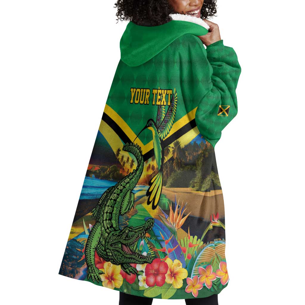 African Jamaica Personalized Wearable Blanket Hoodie Hummingbird and Crocodiles Tropical LT9