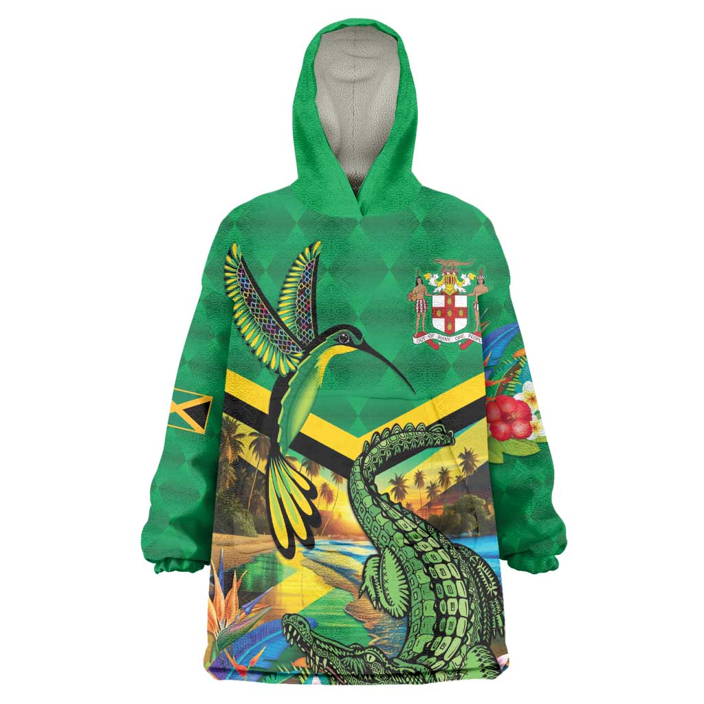 African Jamaica Personalized Wearable Blanket Hoodie Hummingbird and Crocodiles Tropical LT9