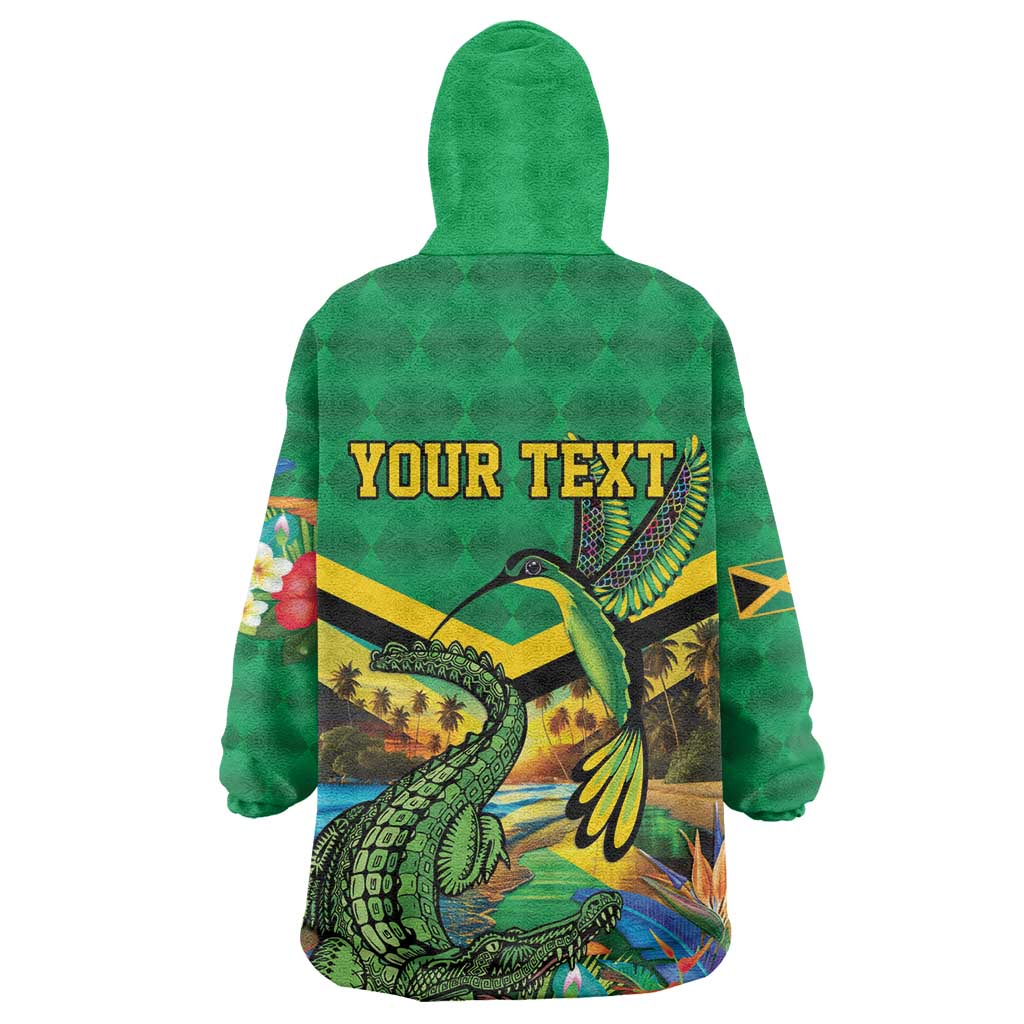 African Jamaica Personalized Wearable Blanket Hoodie Hummingbird and Crocodiles Tropical LT9