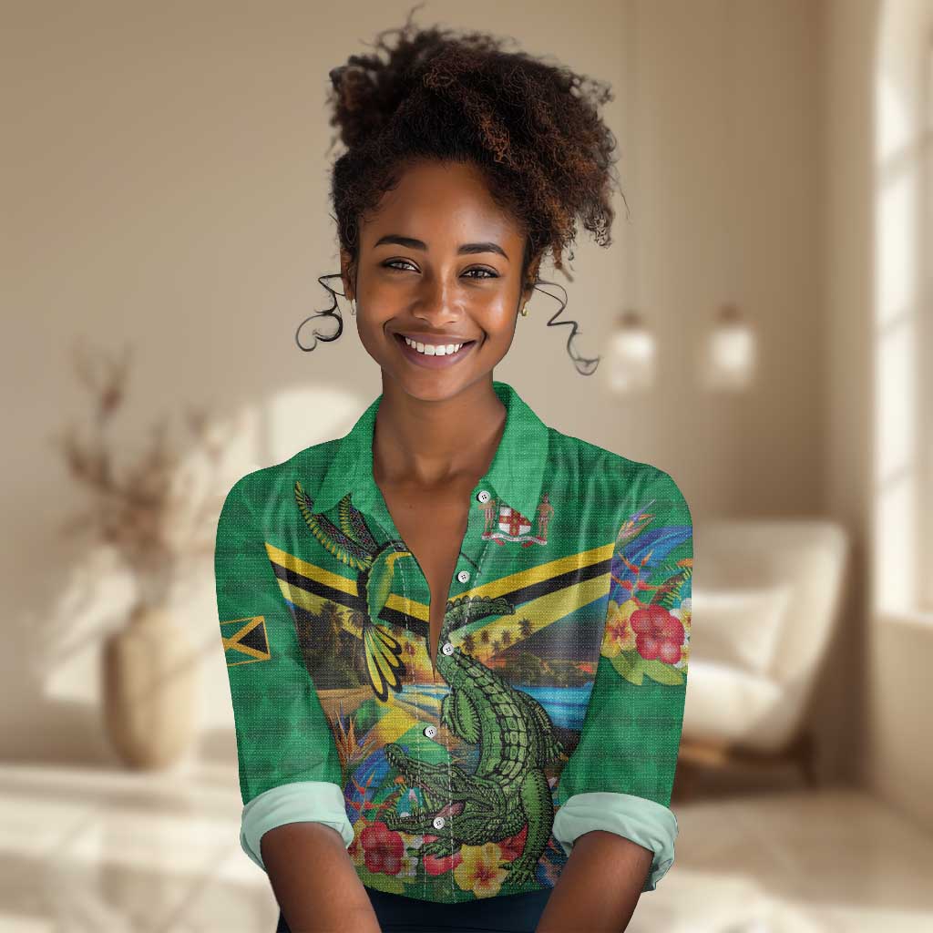 African Jamaica Personalized Women Casual Shirt Hummingbird and Crocodiles Tropical LT9