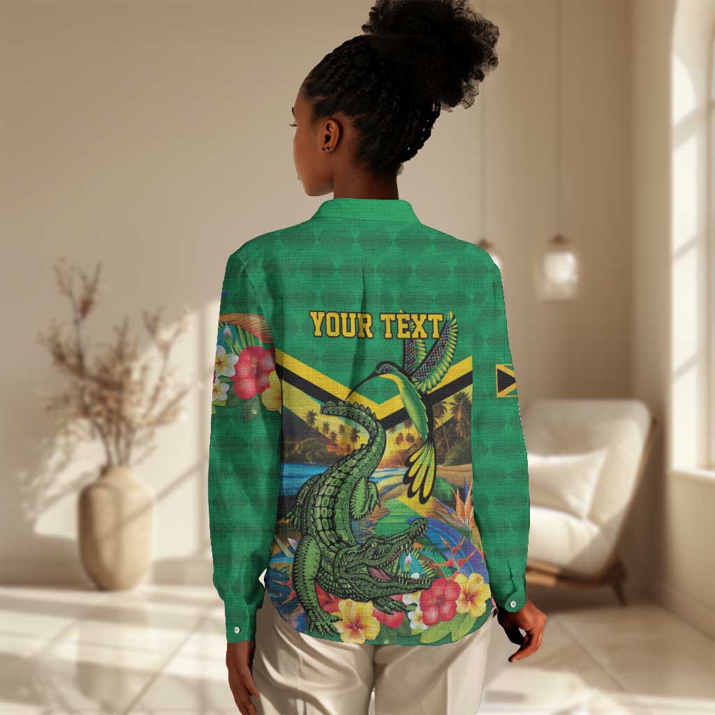 African Jamaica Personalized Women Casual Shirt Hummingbird and Crocodiles Tropical LT9