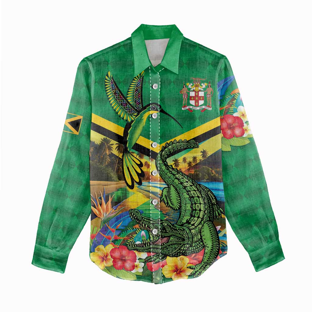 African Jamaica Personalized Women Casual Shirt Hummingbird and Crocodiles Tropical LT9