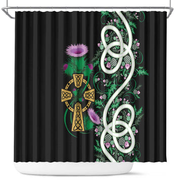 Scottish Celtic Cross Thistle Flowers Shower Curtain LT9