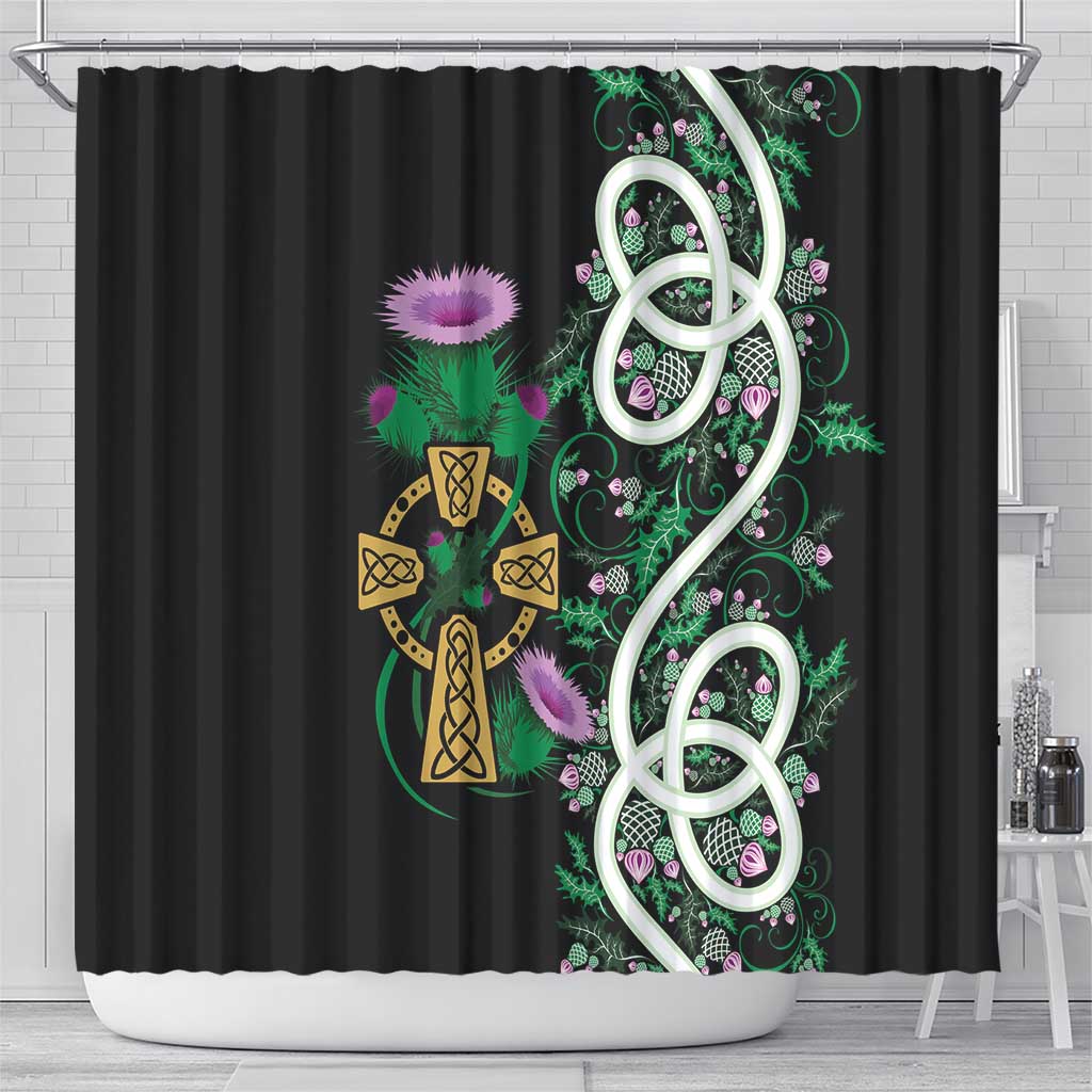 Scottish Celtic Cross Thistle Flowers Shower Curtain LT9