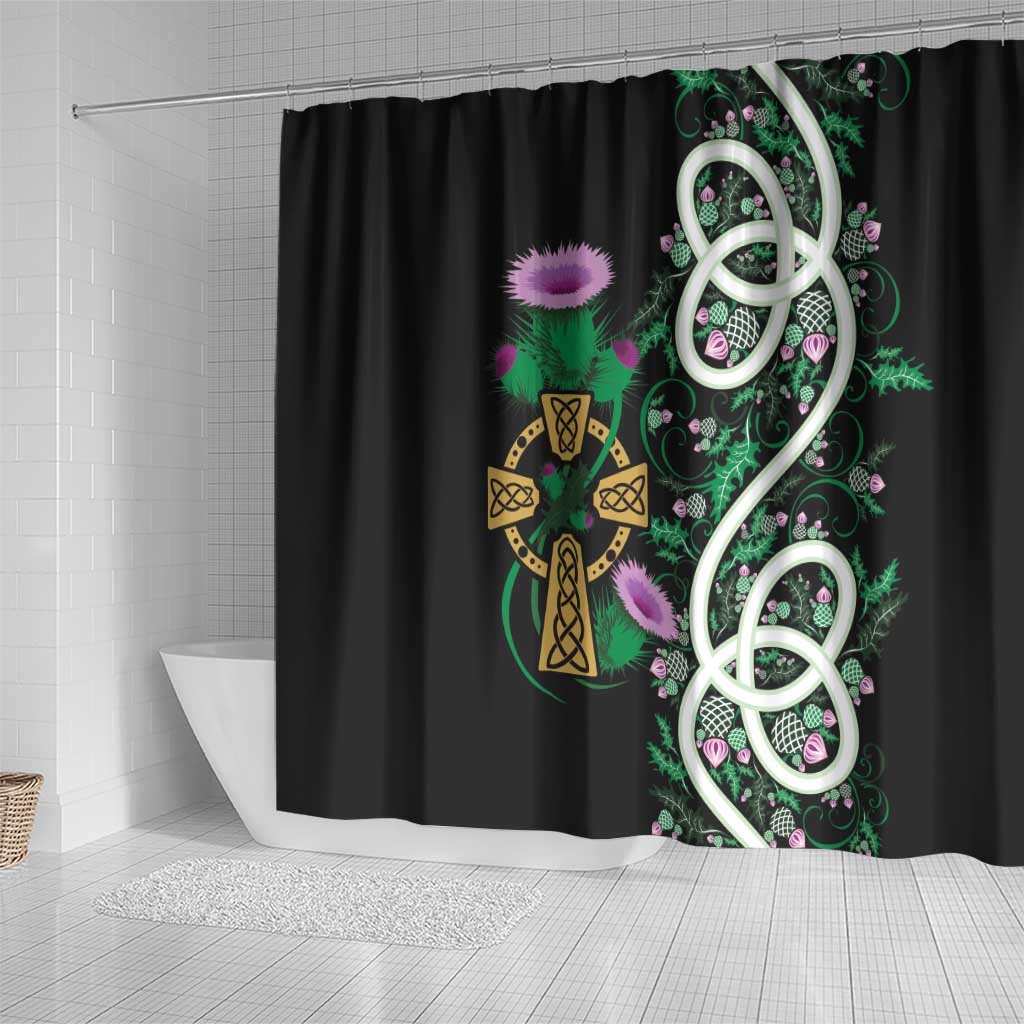 Scottish Celtic Cross Thistle Flowers Shower Curtain LT9