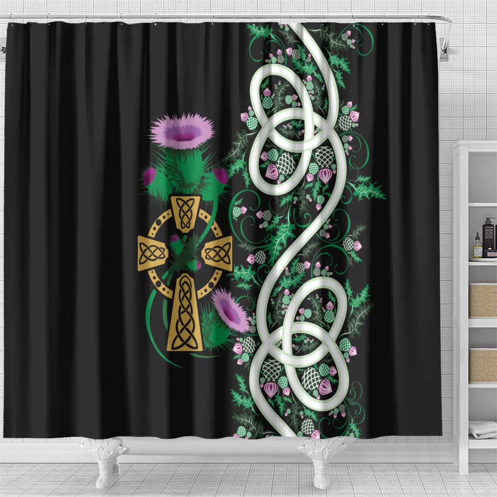 Scottish Celtic Cross Thistle Flowers Shower Curtain LT9