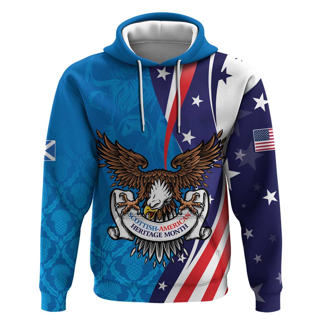 Scottish-American Heritage Month Personalized Hoodie Highland Cow and USA-eagle LT9