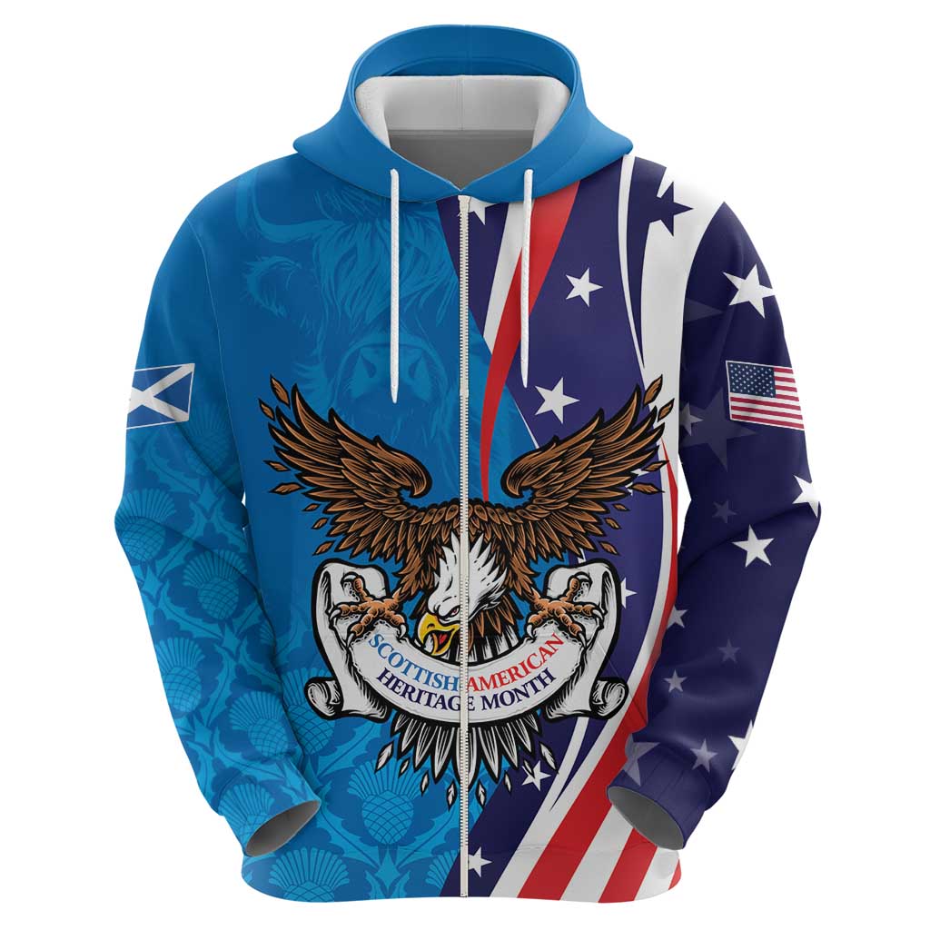 Scottish-American Heritage Month Personalized Hoodie Highland Cow and USA-eagle LT9