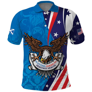 Scottish-American Heritage Month Personalized Polo Shirt Highland Cow and USA-eagle LT9