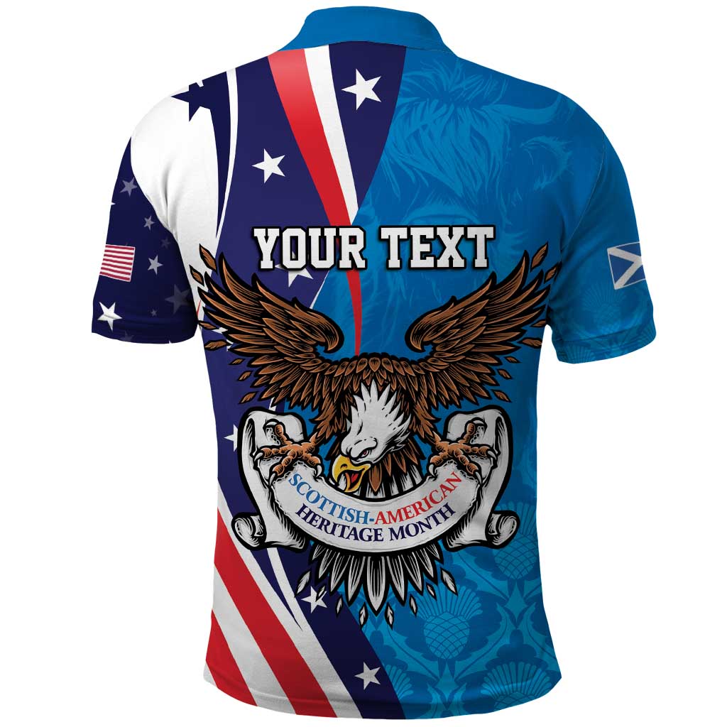 Scottish-American Heritage Month Personalized Polo Shirt Highland Cow and USA-eagle LT9