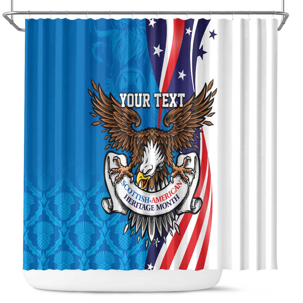 Scottish-American Heritage Month Personalized Shower Curtain Highland Cow and USA-eagle LT9