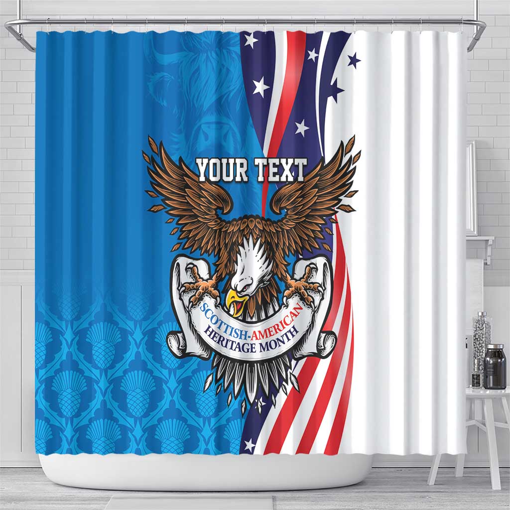 Scottish-American Heritage Month Personalized Shower Curtain Highland Cow and USA-eagle LT9