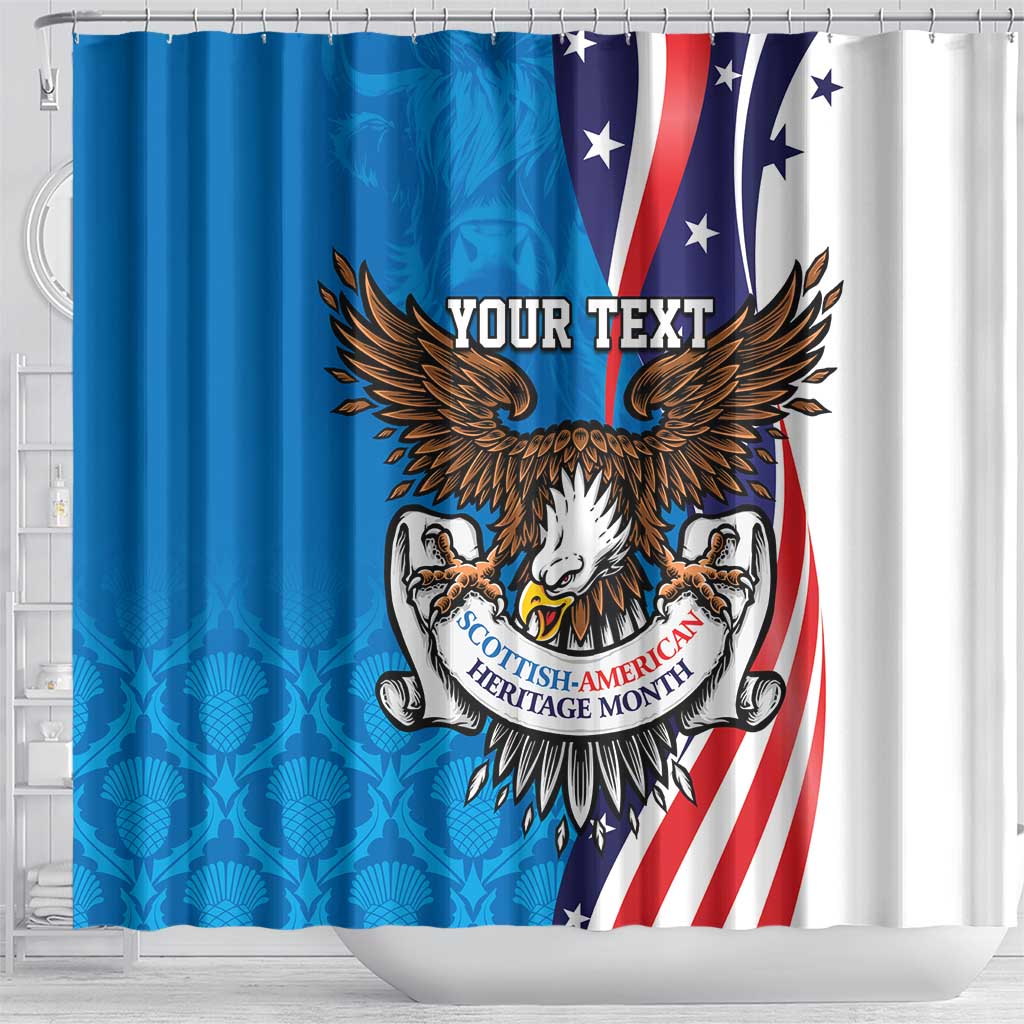 Scottish-American Heritage Month Personalized Shower Curtain Highland Cow and USA-eagle LT9